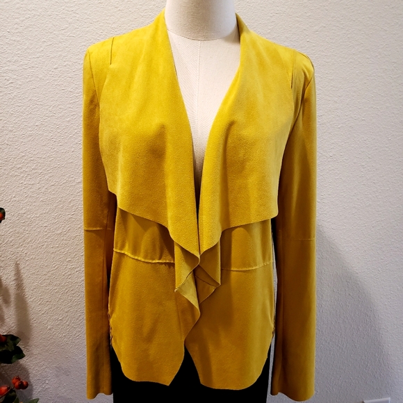 BAGATELLE Faux Suede Long Sleeve Drape-Front Yellow Jacket--M - Picture 1 of 14